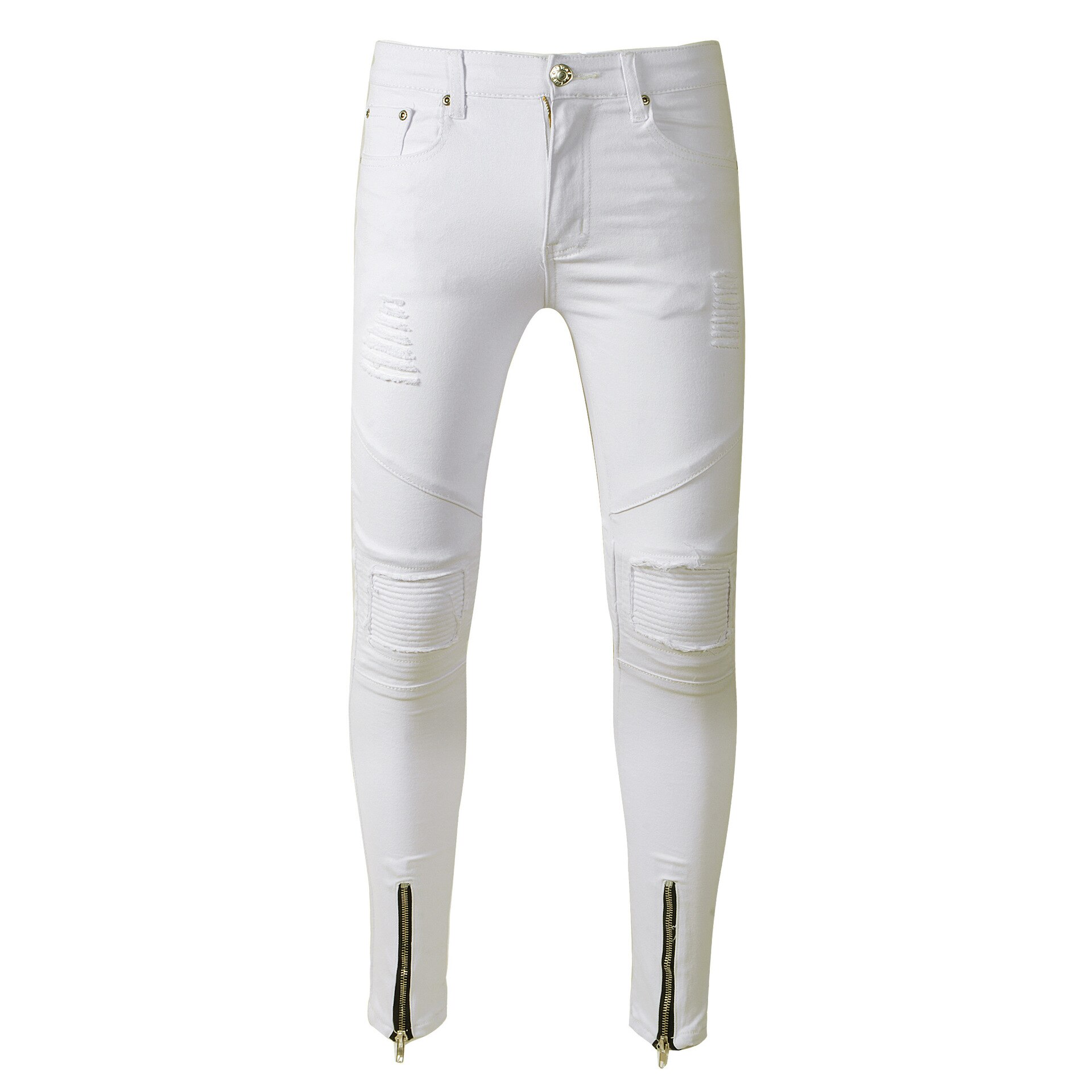 Mens White Ripped Jeans Broek Met Gaten Super Skinny Slim Fit Vernietigd Verontruste Denim Joggers Broek Voor Mannelijke