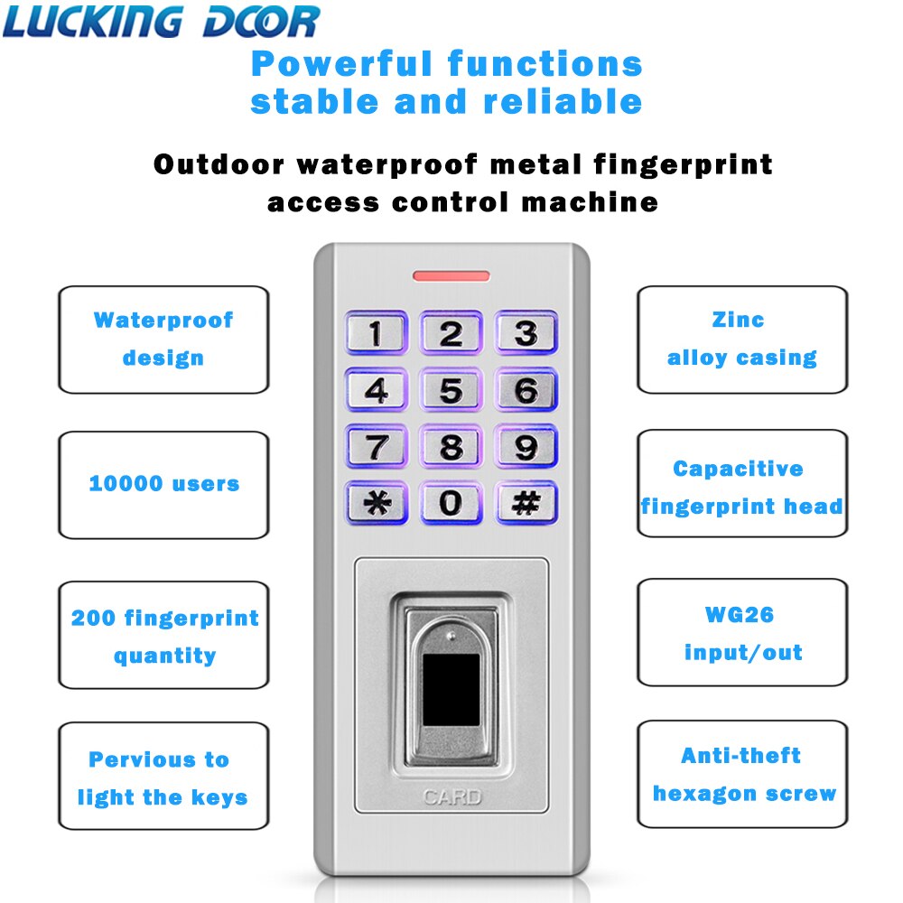 Backlight Semiconductor Fingerprint Metal Keypad IP68 Waterproof RFID Standalone Access Controller Finger+RFID+Password
