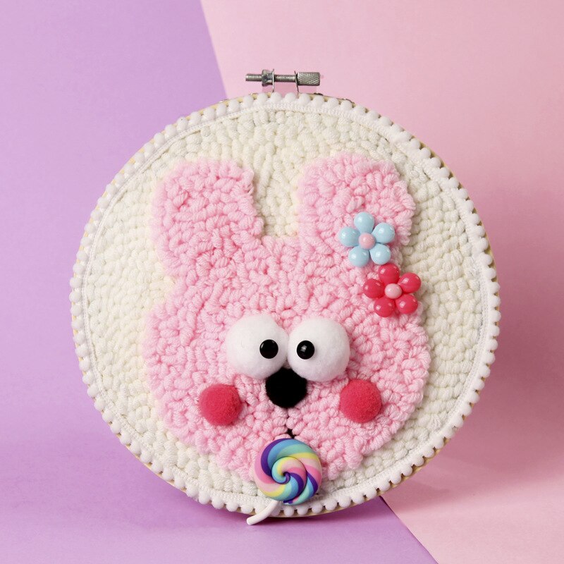 Diy Breien Wollen Kleed Haken Kit Handwerk Wollen Borduren Met 19X19Cm Borduren Frame Punch Naald-Alpaca: Rabbit
