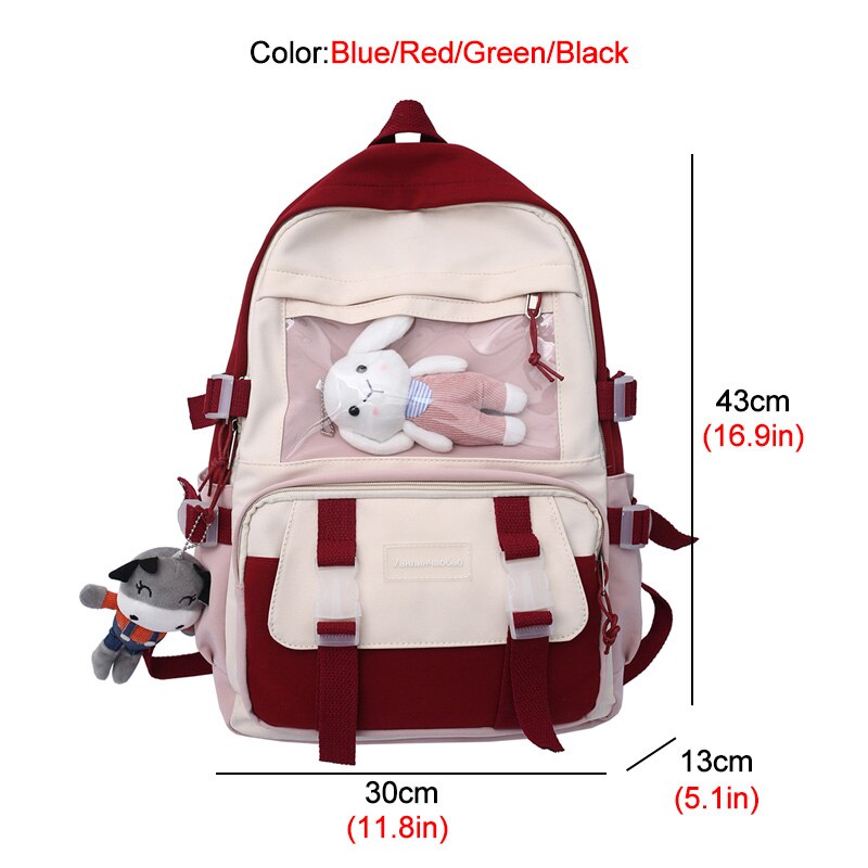 Mochila de Nylon impermeable de gran capacidad para mujer, bolso de viaje coreano para chica joven, bolsillo transparente, mochila escolar con hebilla de inserción, novedad de