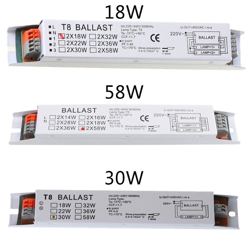 T8 220-240V AC 2x18W Wide Voltage Electronic Ballast Fluorescent Lamp Ballasts