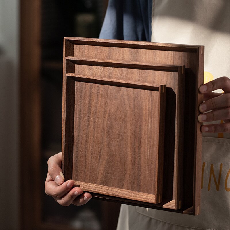Natürliche Schwarz nussbaum massivholz tablett rechteckigen tablett aus holz Japanischen geschirr haushalt obst tablett holz tablett Tee Tablett