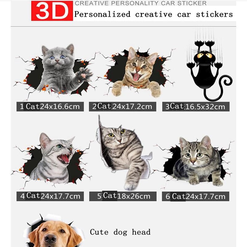 3D Simulatie Leuke Kat Persoonlijkheid Creatieve Auto Auto Sticker Hond Glas Auto Sticker Deur Kras Decoratieve Cover Sticker
