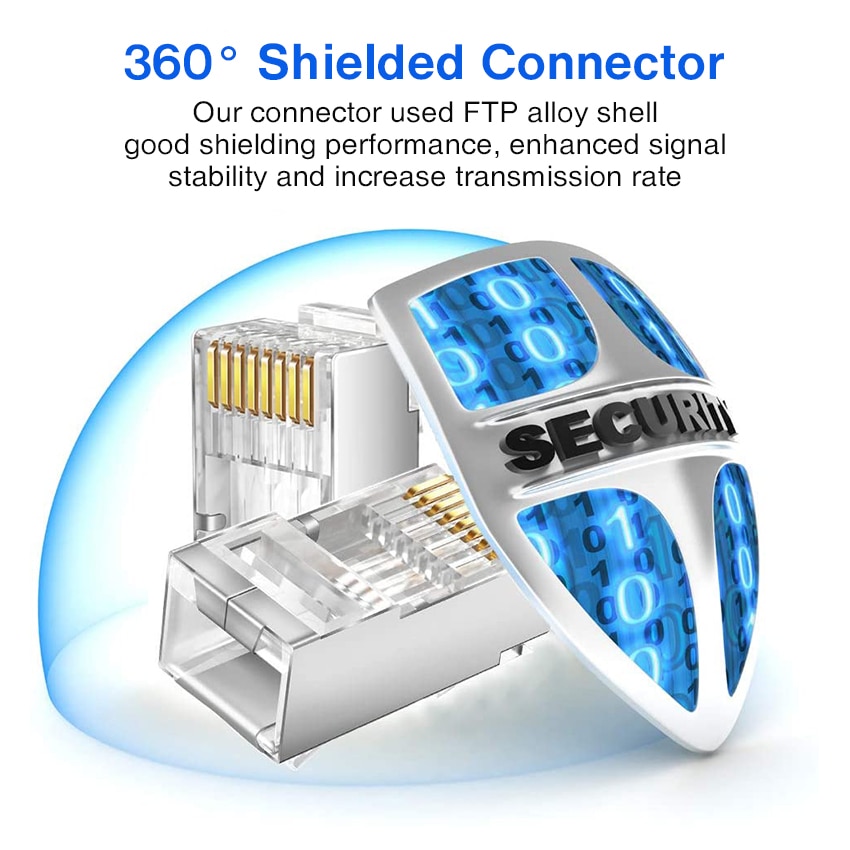 AMPCOM CAT5e Shielded RJ45 Modular Plug Connector 8P8C Crimp End Ethernet Cable Ethernet Connector Gold-Plated 50U