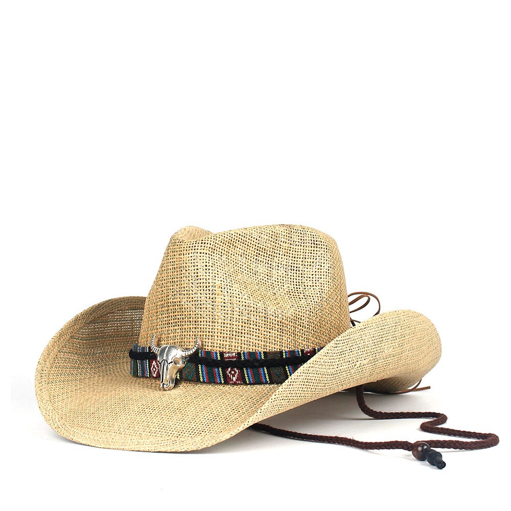 Western Cowboy Hat100% Straw Men Women Cowgirl Summer Hats For Lady Sun Hat Sombrero Hombre Beach Cowgirl Jazz: C2