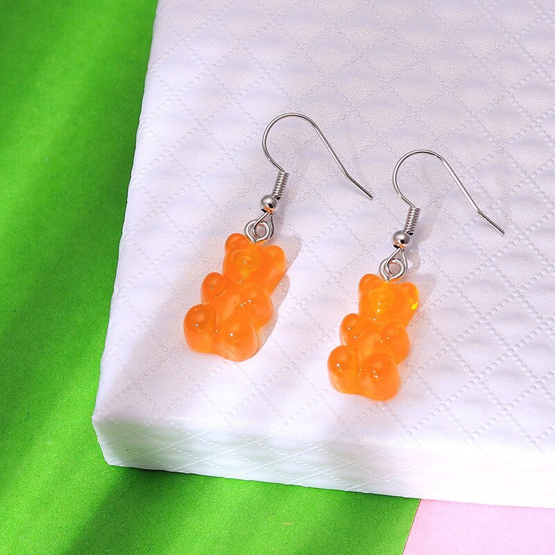 Pendientes de oso de goma minimalistas para mujer, ganchos para las orejas, de joyería, 1 par