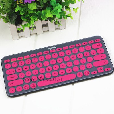 Silikone tastatur cover beskytter til logitech  k380 bluetooth multi-enheds tastatur vandtæt trådløs desktop støv hud film: Lyserød
