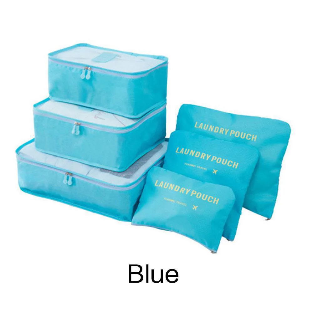 6Pcs/Set Travel Luggage Cubes Set - Foldable Storage Bags for Clothes, Shoes, Underwear, and Accessories, Suitcase Organizer: Blue