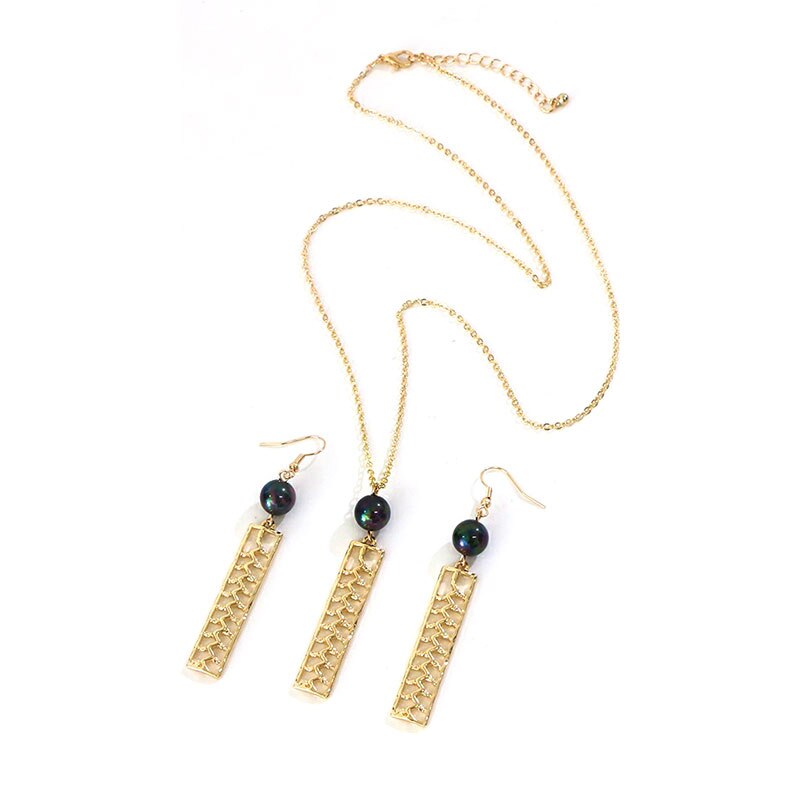 KOMi Polynesian Hawaiian Samoa Marshall Style Glass Bead Pearl Hollow Cross Heart Flower Charm Necklace Earrings Jewelry Set: K6722