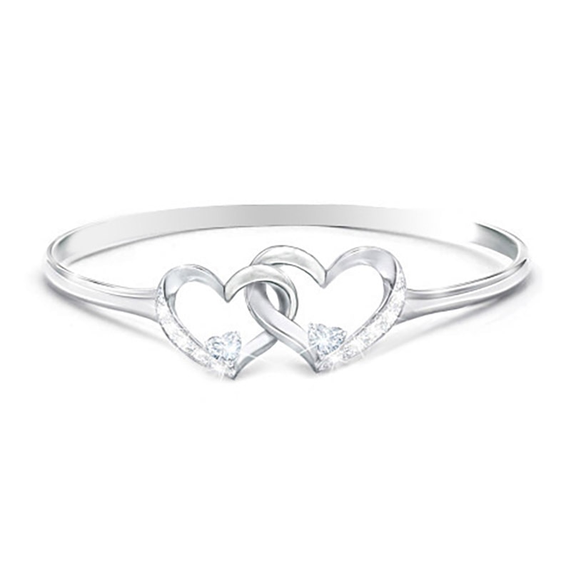 Eenvoudige Dubbele Uitgeholde Hart Vrouwen Ring Zilver Kleur Vinger Ring Met Cz Steen Vrouwelijke Lady Ring Jaar Sieraden KCR079: 10