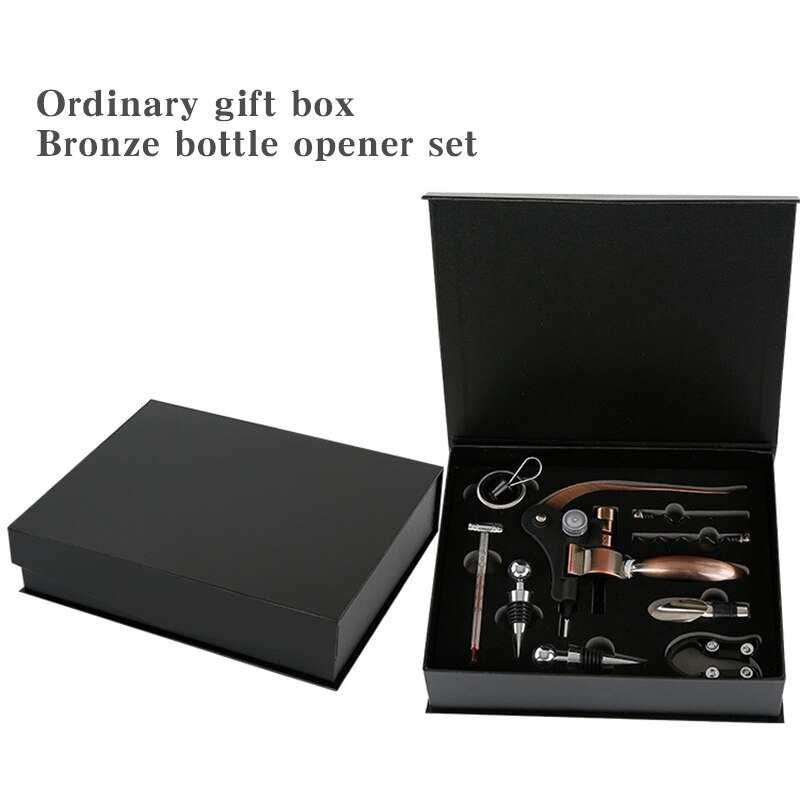Red Wine Corkscrew Set 9 pcs/set Zinc Alloy Rabbit Shape Red Wine Opener Tools Luxury Wooden Box Packaging: Ordinary Bronze