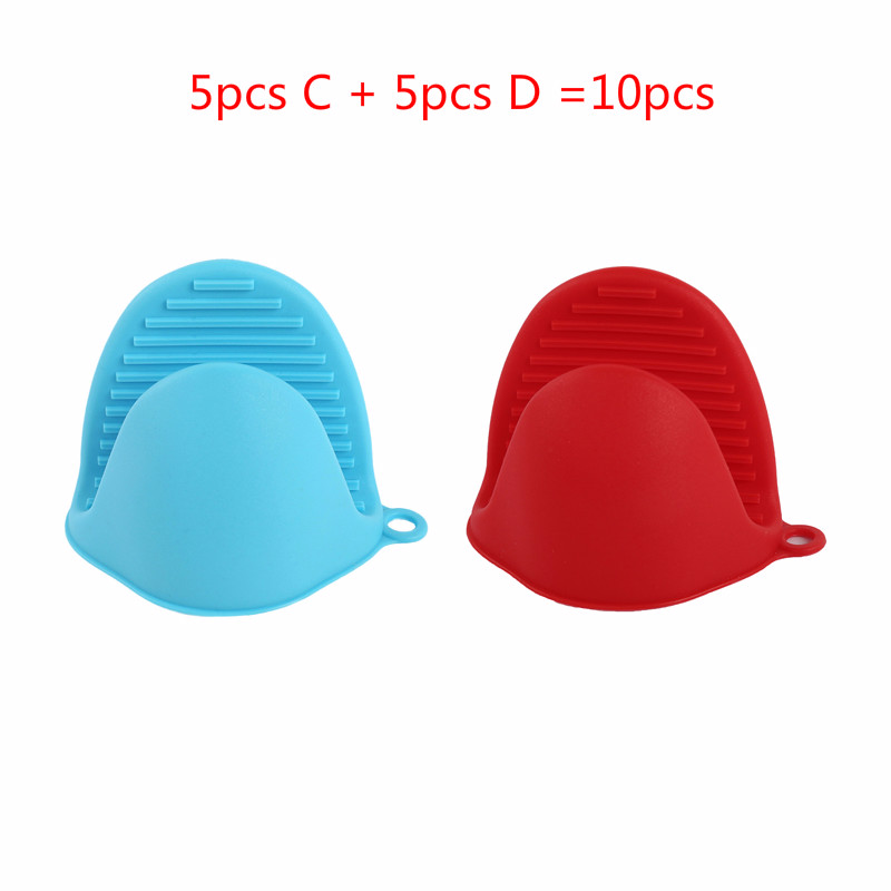 Silicone Heat Resistant Oven Mitts Kitchen Cooking Gadgets Baking Gloves Insulation Non Stick Anti-slip Pot Bowel Holder Clip: 5pcs C 5pcs D