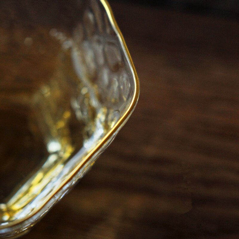 Japanese Style Hexagonal Personal Cup Hammered Glass Gold Tea Cup Wine Glasses Small Single Cup Teacup with gold edge