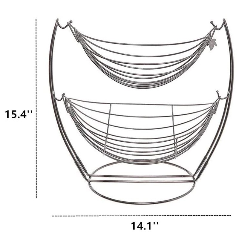 2 Tier Fruit Basket,Double Fruit Tray, Removable Bread Stand Fruit Storage Basket Produce Metal