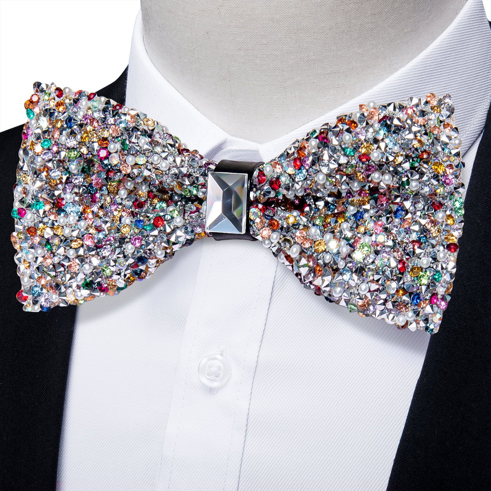 Rhinestone Bow Ties for Men Pre-tied Sequin Bowties Men with Adjustable Length, Jewel Bowknot Wedding Prom Tuxedo Accessories: black