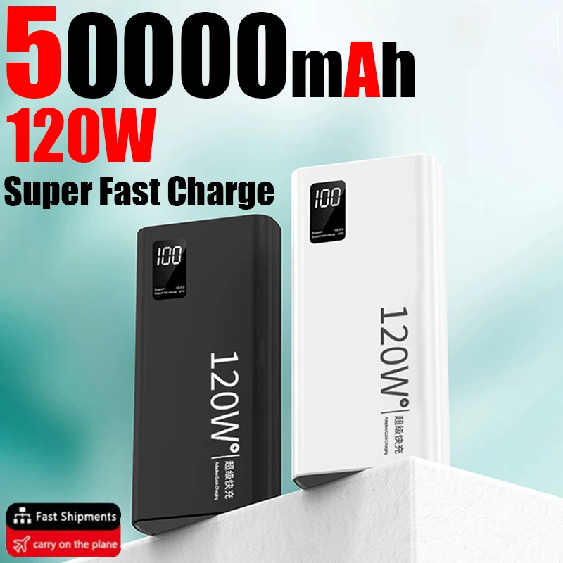 120W carga súper rápida 50000 mAh Power Bank 100% capacidad suficiente para fuente de alimentación móvil para varios teléfonos móviles