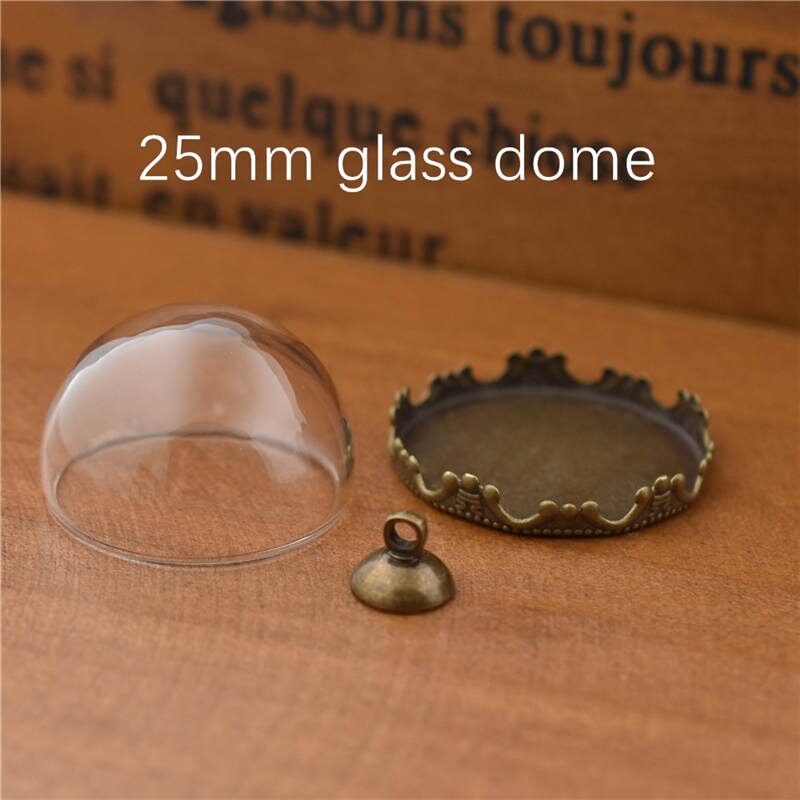 10set hollow glass dome with setting base beads cap set orb glass globe pendant glass bottle jewelry pendant: 25mm No5