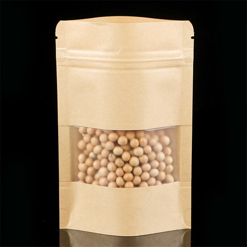 10pcs Kraft Paper Bag Reusable Food Storage Zip Bag Kitchen Plastic Bags Food Tea Cookie Snack Self Sealing Zipper Stand Up Bags