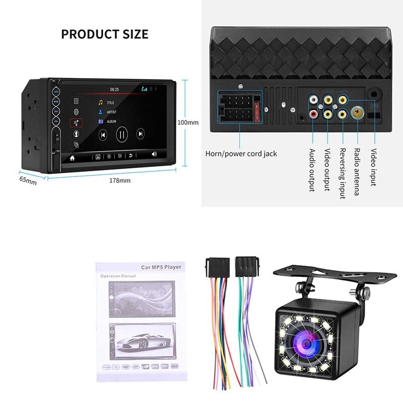 Double Din 7 pouces voiture FM Radio MP5 lecteur, appuyez sur Sn In-Dash stéréo voiture o système Autoradio avec Bluetooth mains libres, Rea