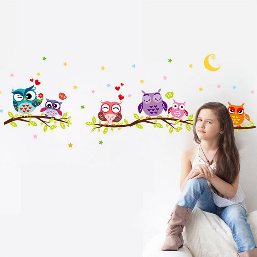 Wallpaper Sticker Happy Removable Waterproof Cartoon Animal Owl Wall Sticker Kids Home Decor Wallpapers For Living Room