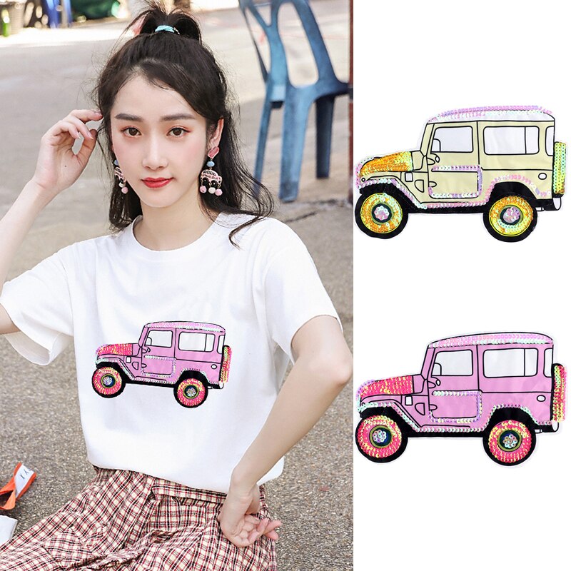 Grote Borduurwerk Auto Sequin Doek Stickers Kleding Patch Jas T-shirt Gat Stickers Cartoon Decoratieve Stickers E-02