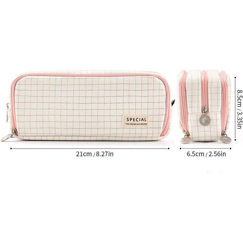 ANGOO Pencil Case Big Capacity 3 Compartments Canvas for Students