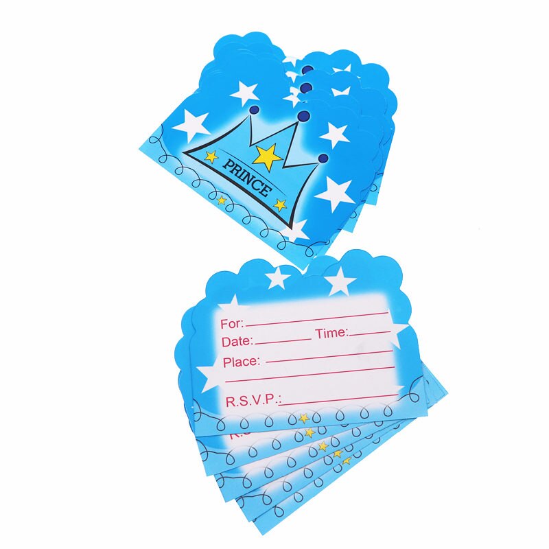 Bleu Prince couronne thème fête d'anniversaire assiettes tasses pailles mariage bébé douche décorations drapeau fournitures vaisselle jetable ensemble: Invitation card 10pc