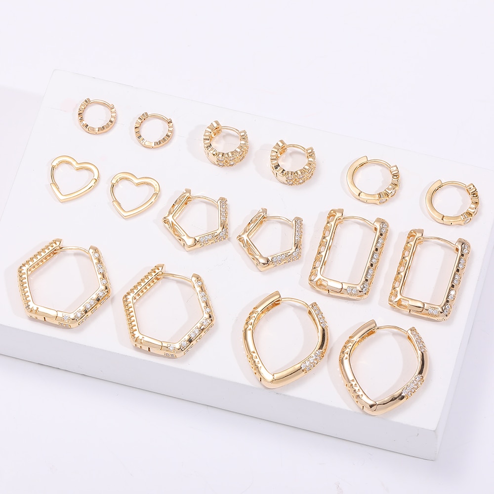 Luxe Gold Hoop Oorbellen Voor Vrouwen Verklaring Hart Geometrische Cz Crystal Huggie Oorbellen Koreaanse Bruiloft Sieraden