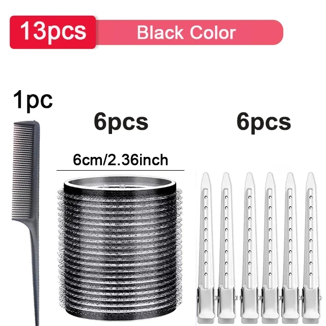 Bigoudis auto-agrippants noirs, pas de chaleur, boucles sans chaleur, frange, crochet auto-adhésif, outils de coiffure bricolage, volume, 13 pièces: Rouge