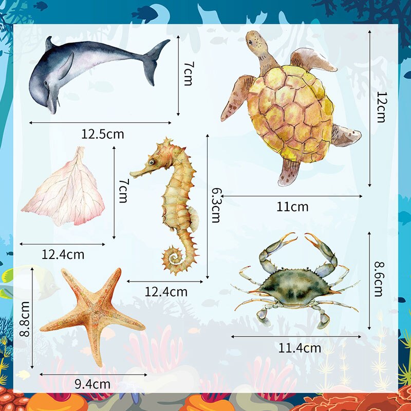 Pegatinas de pared de mundo submarino de dibujos animados para habitaciones de niños, decoración de pared de baño, tiburón, medusas, animales marinos, calcomanías de pared para decoración del hogar DIY