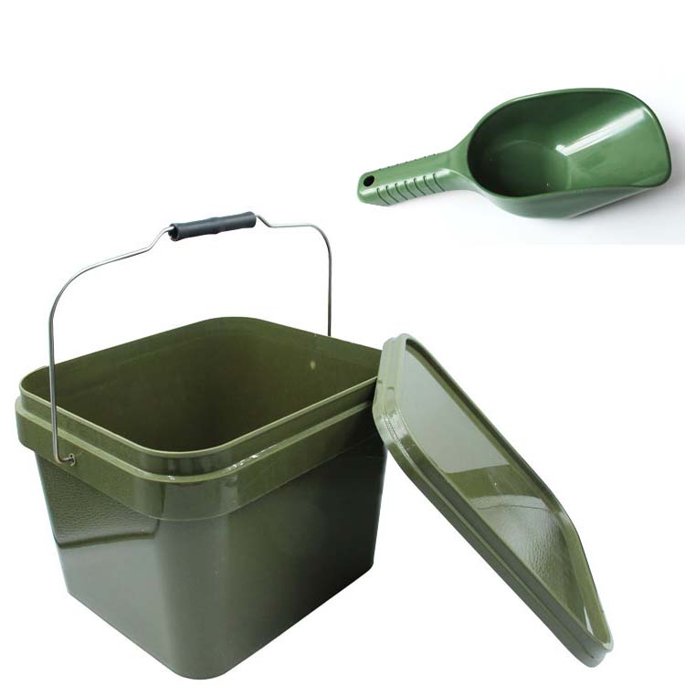 Carp Fishing Baiting Bucket With Spoon Set For Spod Particles Boilies Pellets Coarse Fishing Pellets Bait Mix Tools Throw Pesca: black