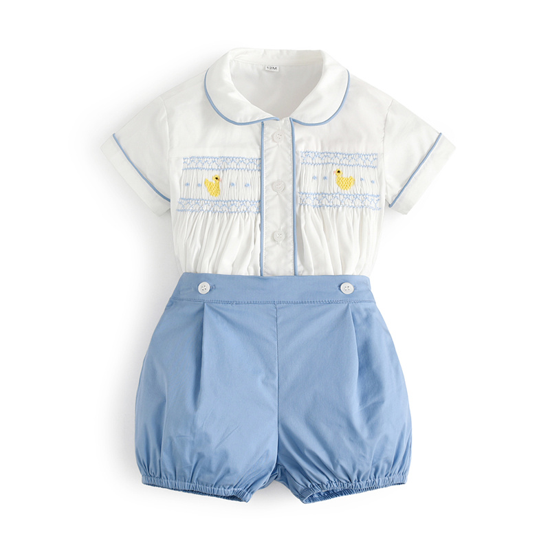 Spaanse Baby Kleding Sets Voor Peuter Jongens Tops Shorts Outfits Baby Boy Gesmokte Suits Kinderen Hand Gemaakt Smokwerk Borduurwerk Set: white tops set / 3T