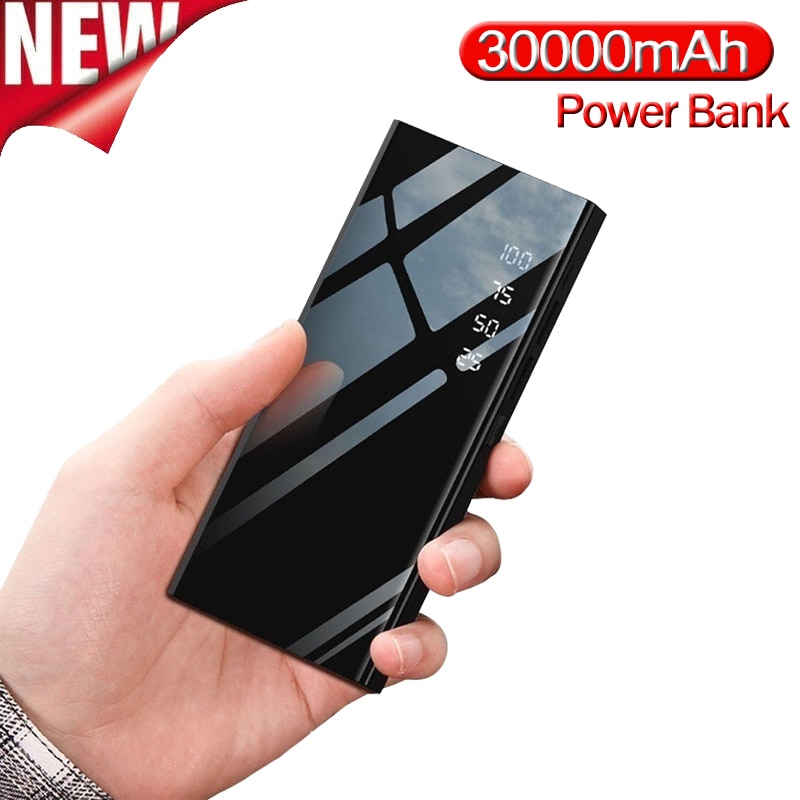 Powerbank 30000 mah draagbare oplader, powerbank met ultrahoge capaciteit en 2.1a uitgangen, led-verlicht lcd-scherm, oplader