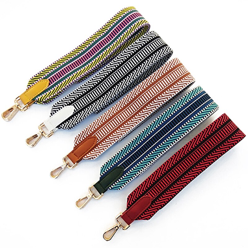 Mode Streep Vrouwen Handtas Handvat Schoudertas Riem Multicolor Etnische Stijl Gouden Gesp Zak Riem Tas Accessoires 105cm