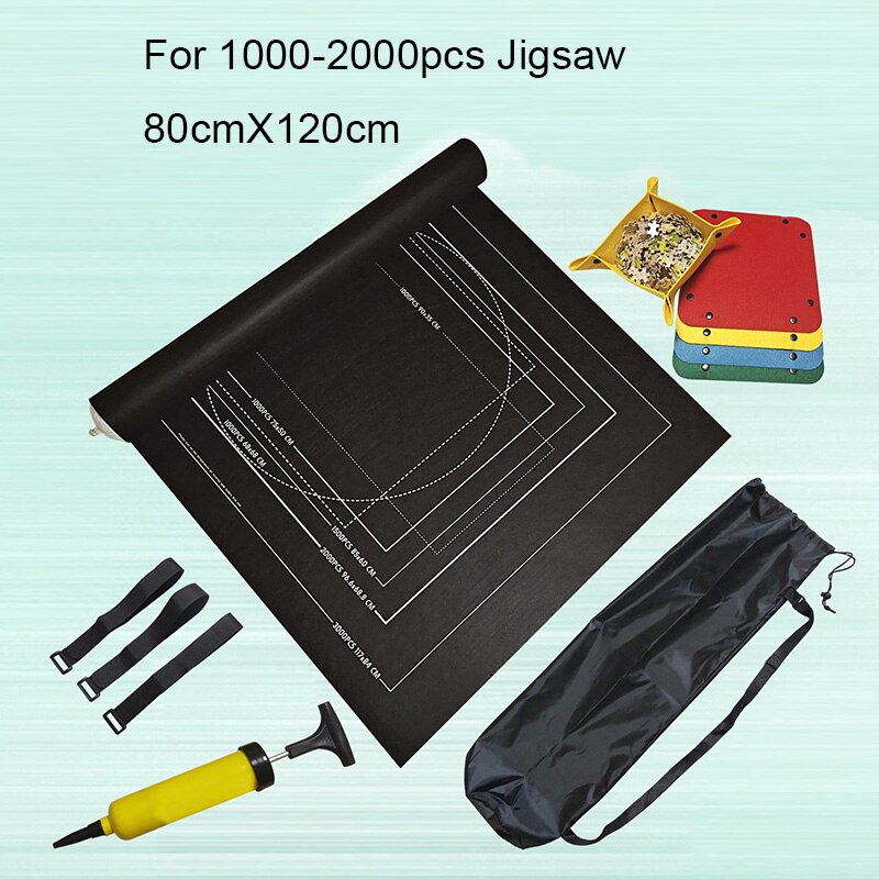 Ready Stock Jigsaw blanket Puzzles Mat Felt Mat Puzzles Blanket with Accessories Puzzles Storage: black 2000pcs set