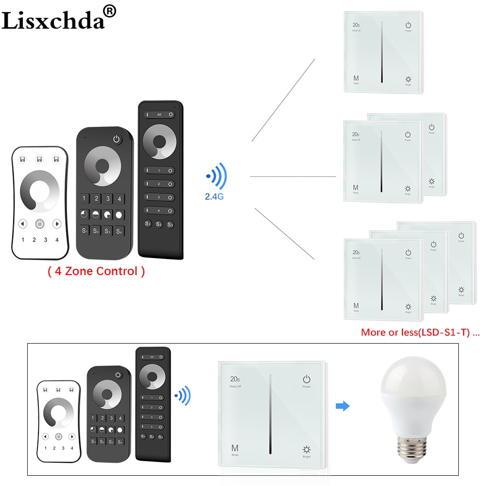 Triak ściemniacz doprowadziło 220V 230V 110V AC 2.4G 4 strefy bezprzewodowy pilot RF pilot zdalnego sterowania dla pojedynczy kolor doprowadziło żarówka z możliwością przyciemniania