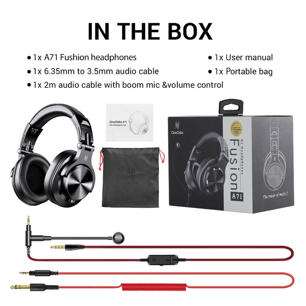 Oneodio A71 Original DJ Headphones Portable Wired Headset with Music Share Lock Stereo Headphone For Recording Monitor: Black