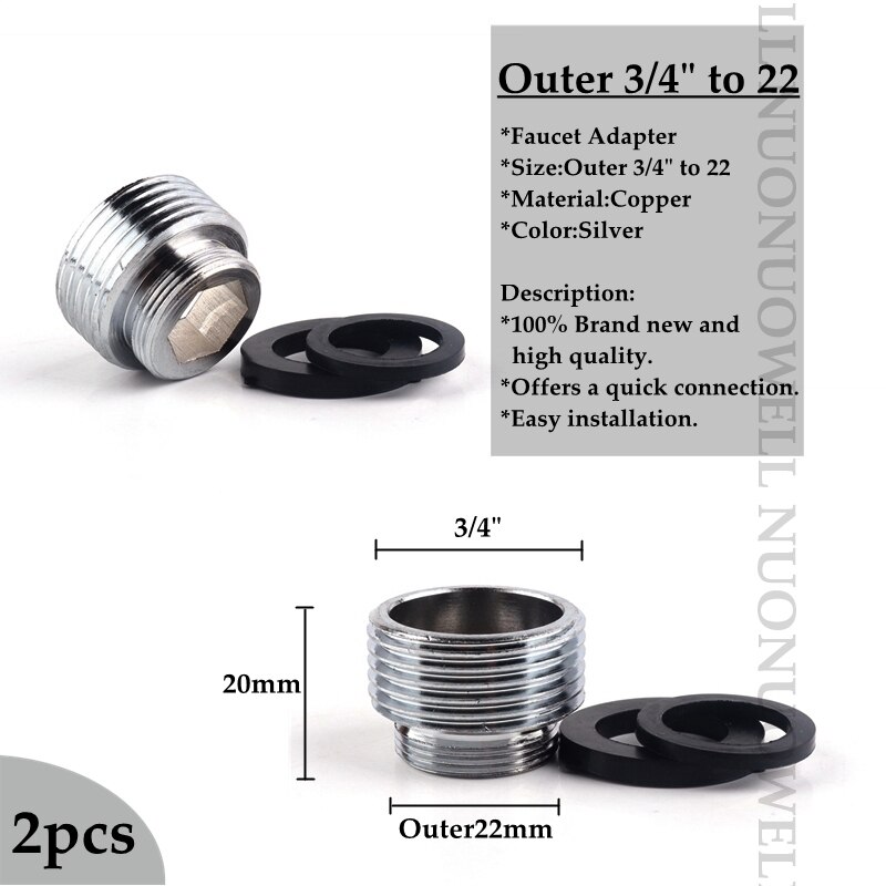 2 stk vandhane belufter fittings 16 18 20 22 24mm g3/4 g1/2 køkken vandhane adapter kobber vandrenser tilbehør: Ud 3 l 4in-22