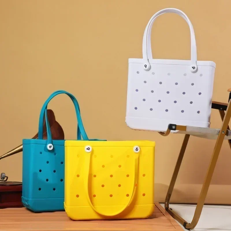 Bolsa de playa grande EVA, cesta de almacenamiento impermeable para piscina, de verano para mujer, bolso de hombro tipo shopper, bolso de playa de gelatina, bolso de mano Croc