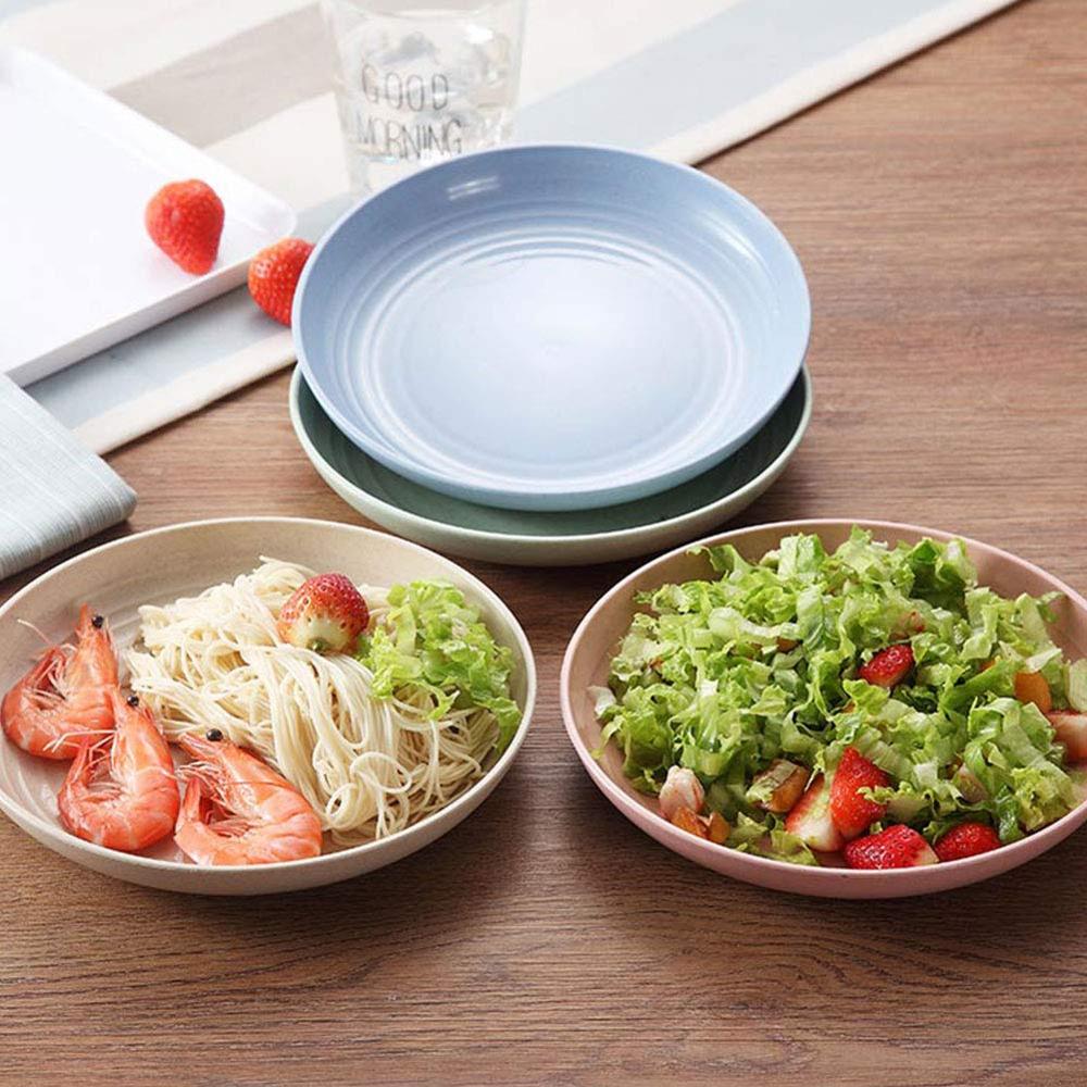 4 Pcs Round Four Color Wheat Straw Plate Dishwasher and Microwave Safe Easy Clean Tableware Plates for Candy Dessert Noodle