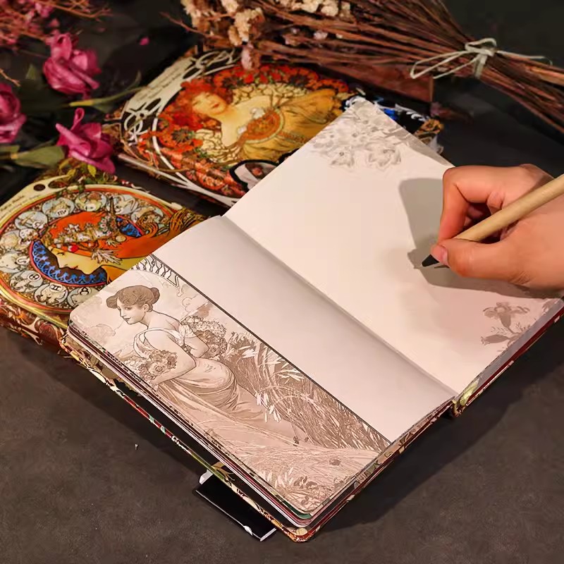 Mucha's Famous Painting Series Retro Hardcover Notebooks Classic Color Page Illustration B6 Diary Student Notepad