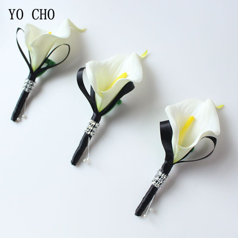 YO CHO-Flor Artificial para hombre, flor de lirio de Cala Blanca, broche para novio, alfiler, alfiler, de boda, ramillete de Lirio