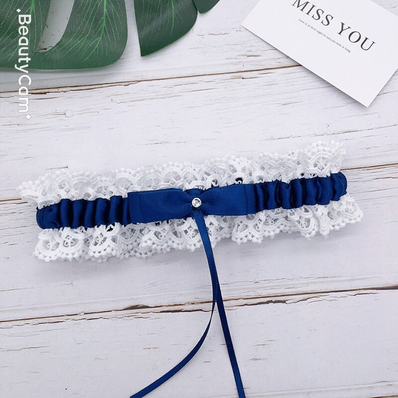 Mode Mooie Bruiloft Kousenband Bruids Douche Bruid Aandenken Ivoor Kant Bloemen Strass Boog Vrouwen Dames Kousenband: color1