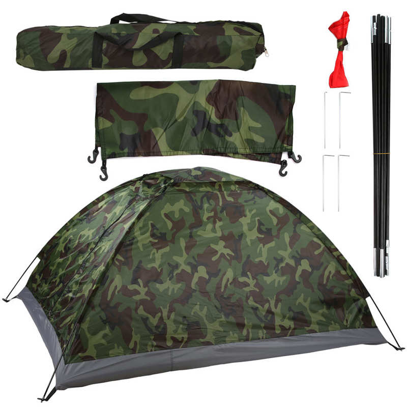 Ultralight Camping Camouflage Tent Outdoor Wandelen 2 Persoon Single Layer Tent Met Zak Camping Wandelen Waterdichte Strand Tent