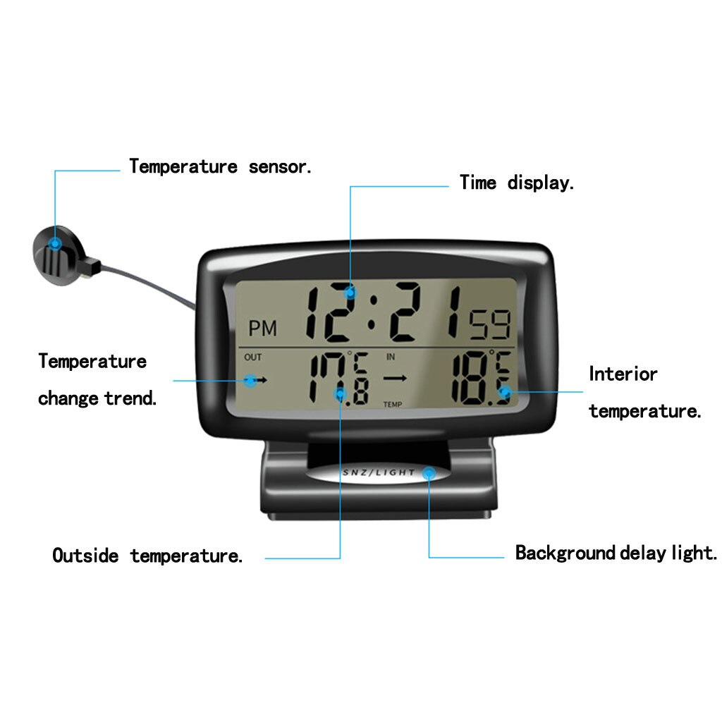 Draagbare 2 In 1 Auto Auto Thermometer Klok Kalender Lcd Scherm Met Lcd Digitale Display