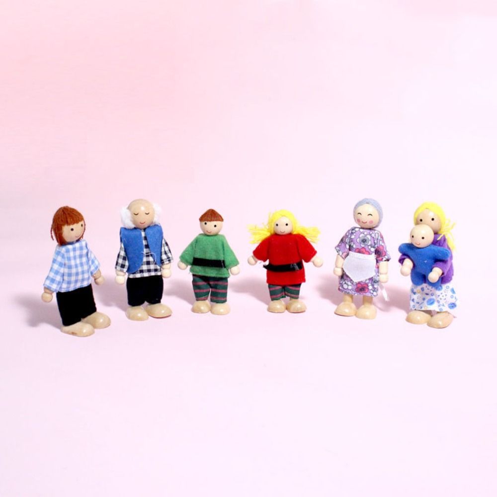 Famille de poupées en bois multicolores articulées pour jeu de rôle, ensemble de figurines, , maison de poupée en bois: bleu électrique