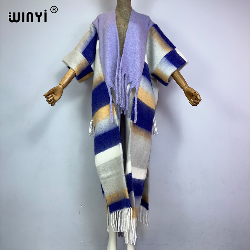 WINYI 2023 winter coat for women print tassels Luxury Long Fur OverCoat Thick Warm long down coat party jacket: Blue