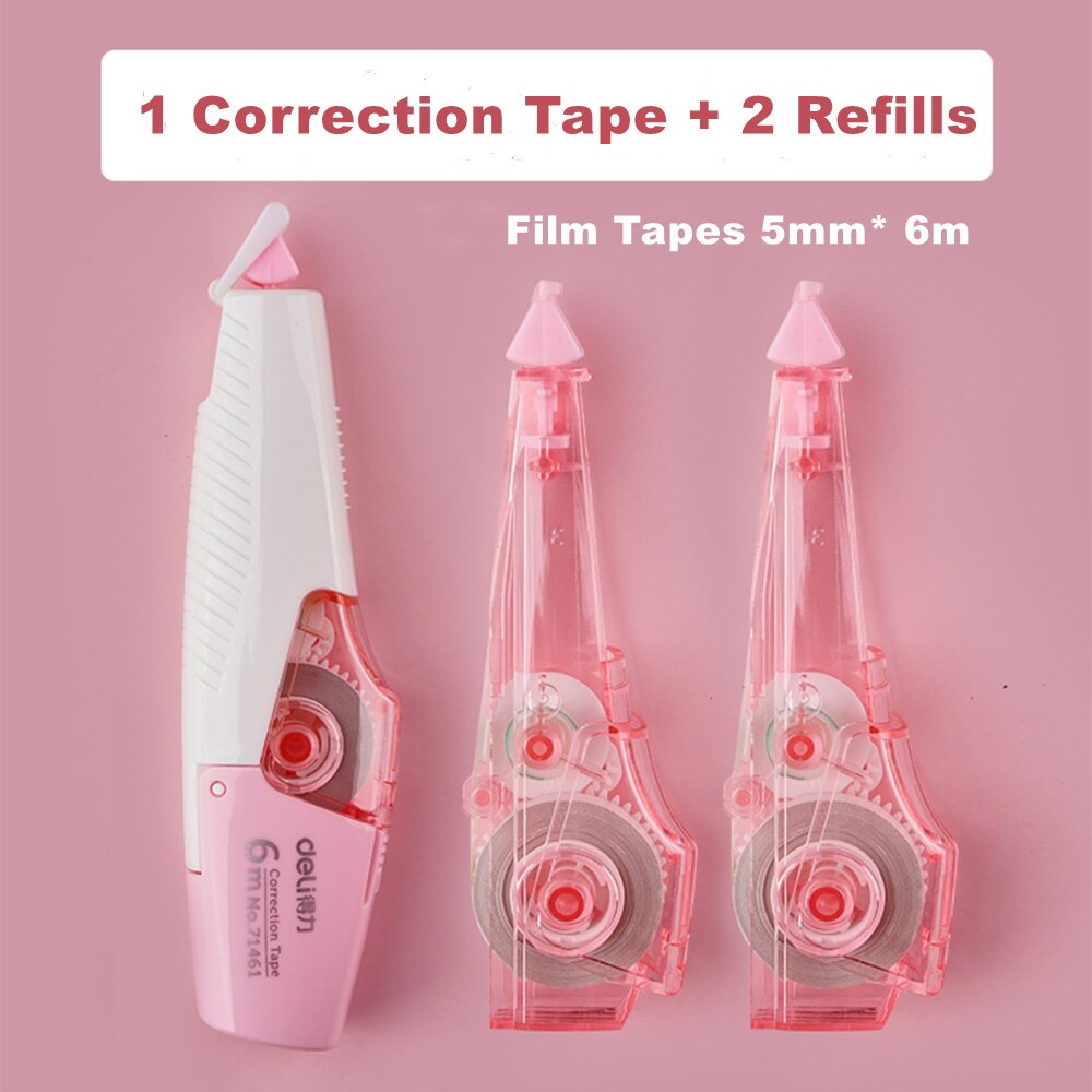 Deli Refillable Correction Tape Set 5mmx6m White Out Corrector for School Correction Supplies Stationery: Pink Set
