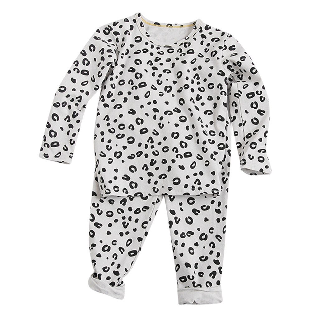 Nachtwäsche Kinder Baby Jungen Mädchen Pyjamas Set Kinder Kinder Druck Leopard Pyjamas Kinder Lounge Tragen Baumwolle Mädchen Pijama Infantil: White / 3-4 Years