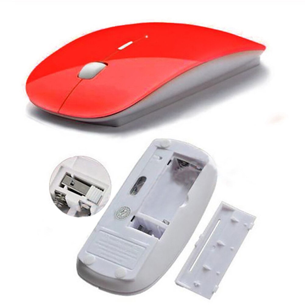 Ultra Thin DPI USB Optical Wireless Computer Mouse 2.4G Receiver Magic Mice Super Slim Mouse for Mac PC Laptop NO Bluetooth: Red